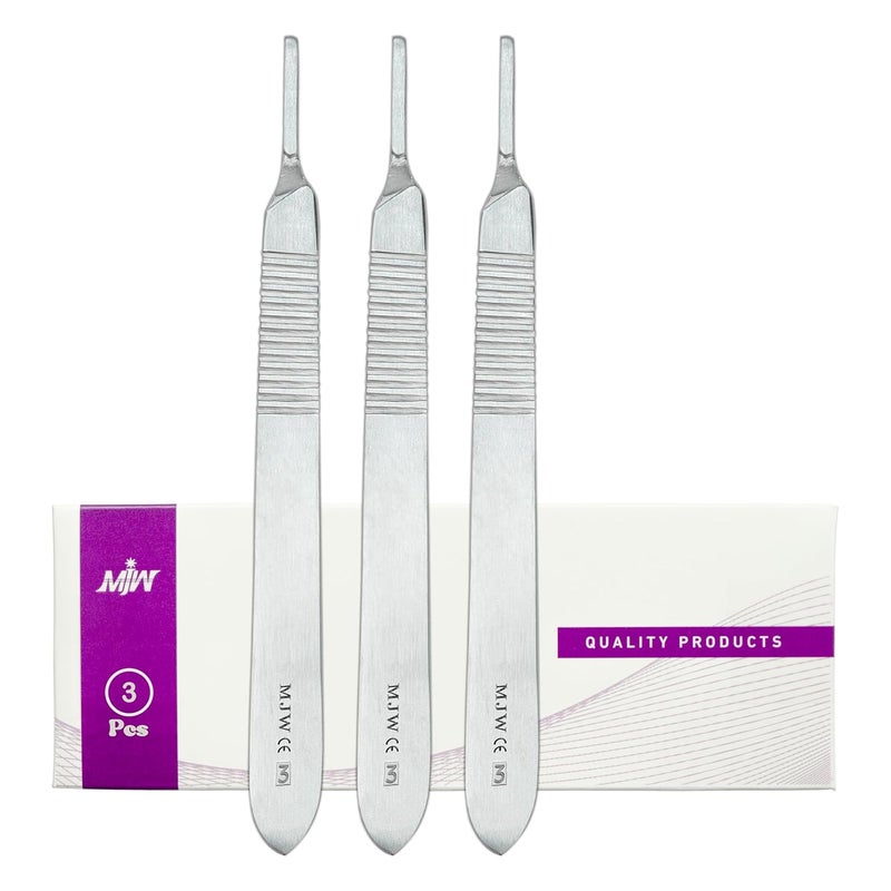 MJW Scalpel Handle No.3 - Set of 3 Pcs Stainless Steel Crafting Handle No.3 Ideal for Wood Art, Card Making, Grafting, Sculpting and Dermaplaning - Image 1